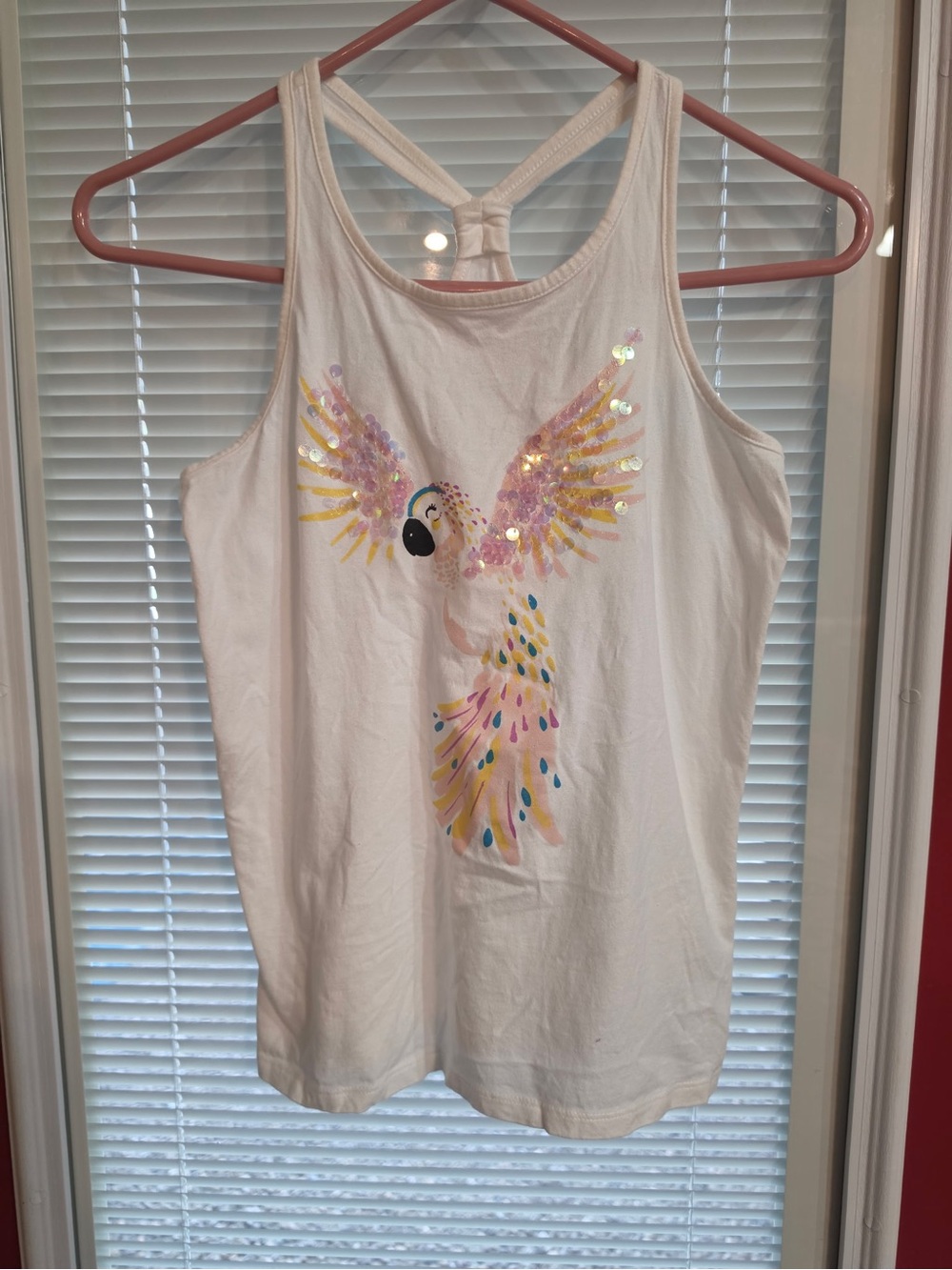 OshKosh B'gosh White Racerback Tank with Sequined Bird Graphic